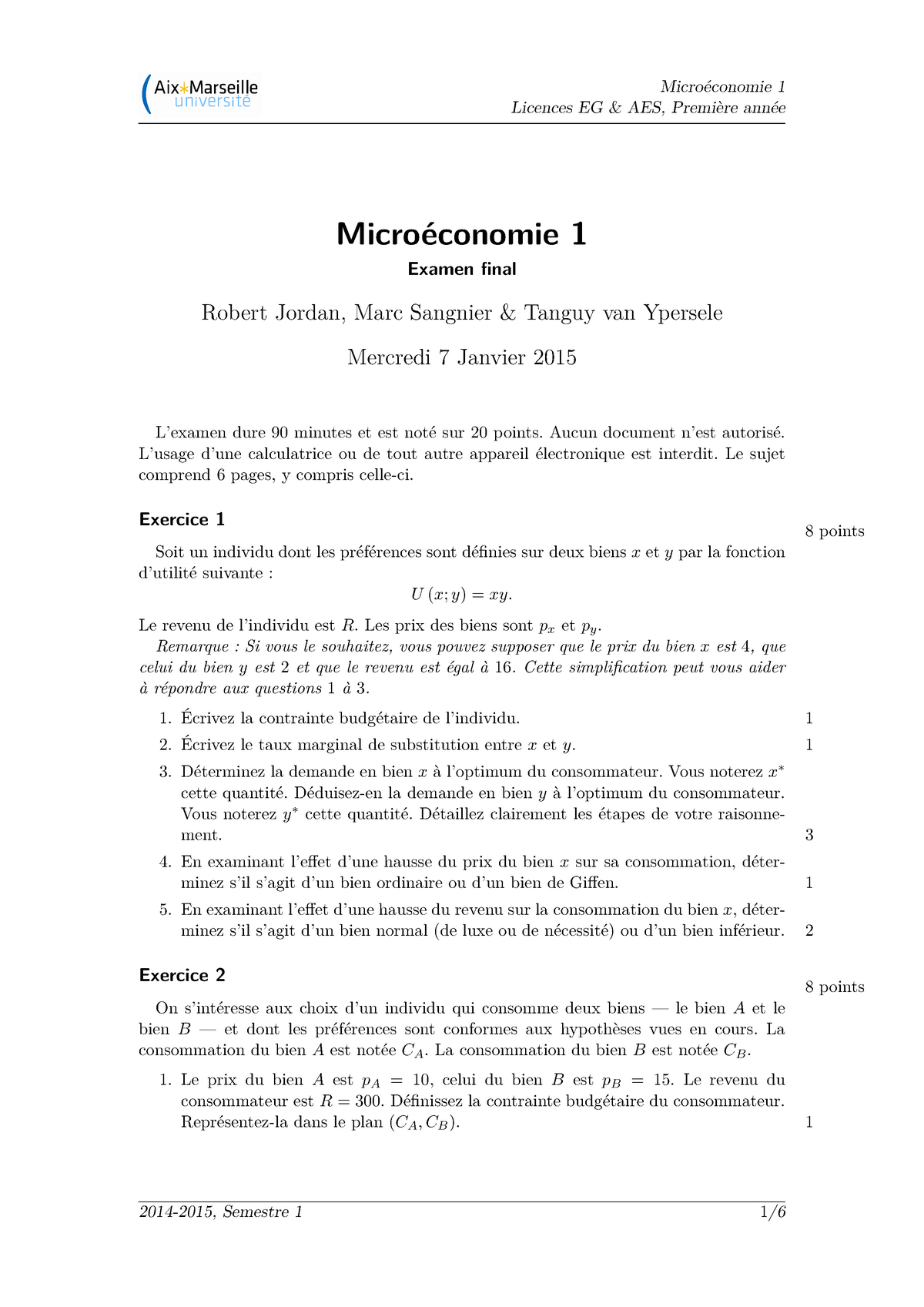 Examen Questions Et R Ponses Micro Conomie Licences Eg Aes Premi Re Ann E Studocu