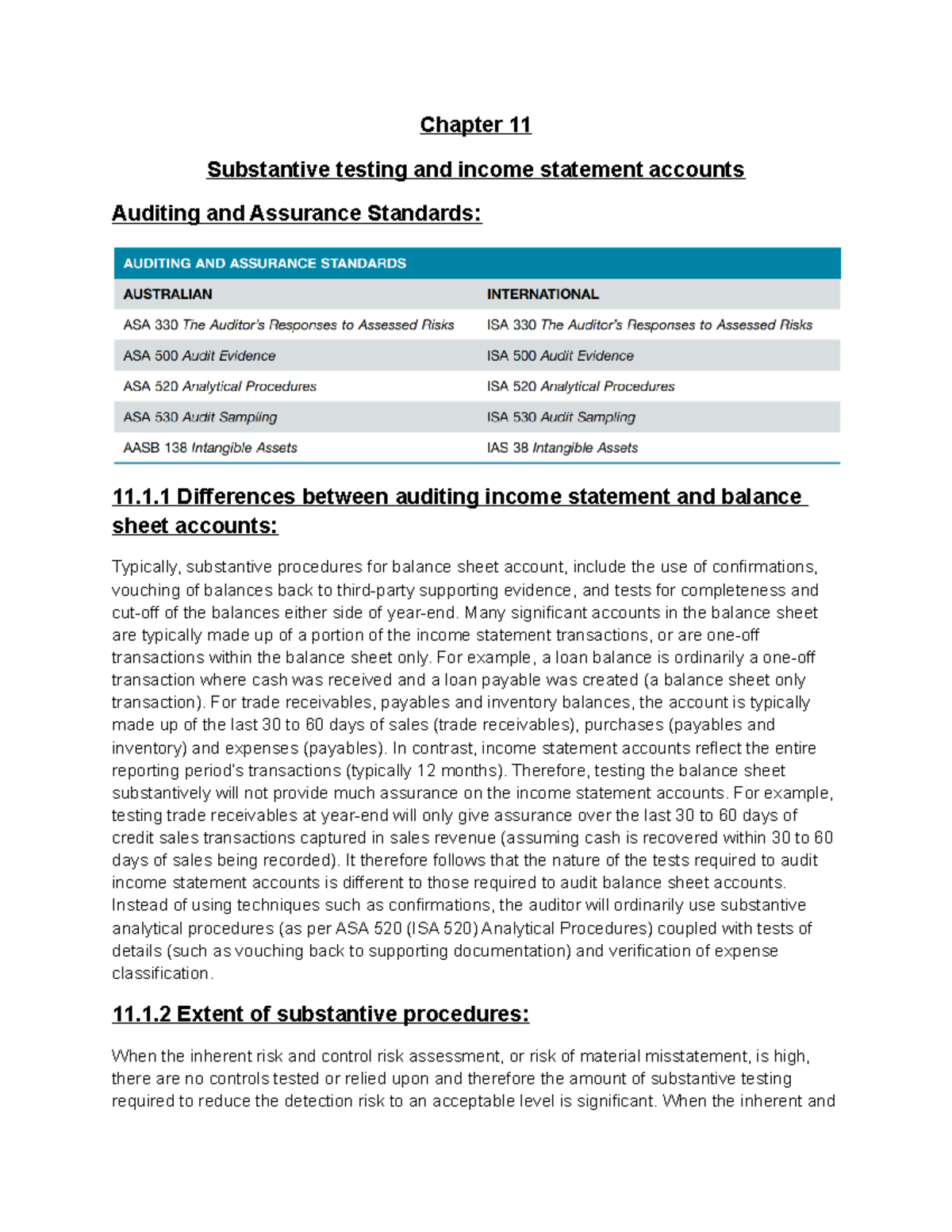 Chapter-11-auditing - Chapter 11 Substantive testing and income ...