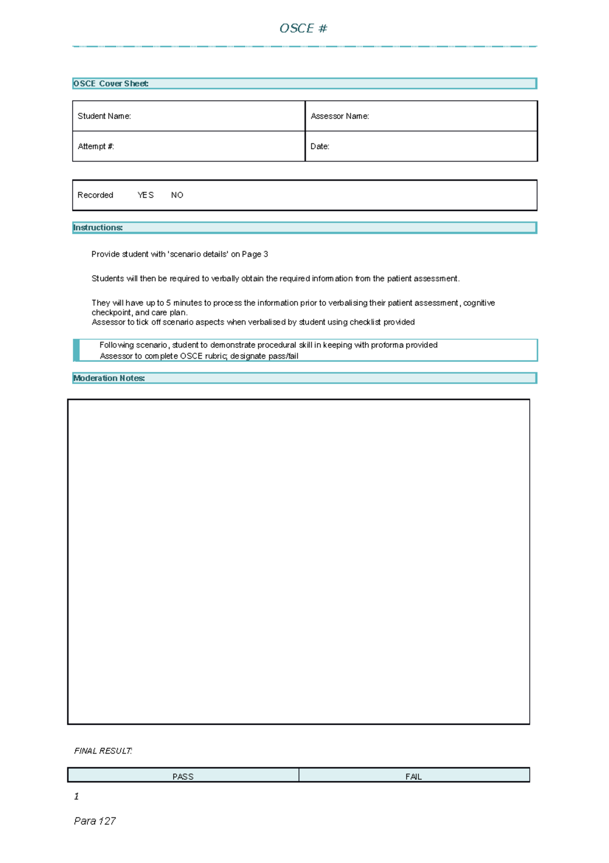 Example once we practiced in class including assessment, procedural ...