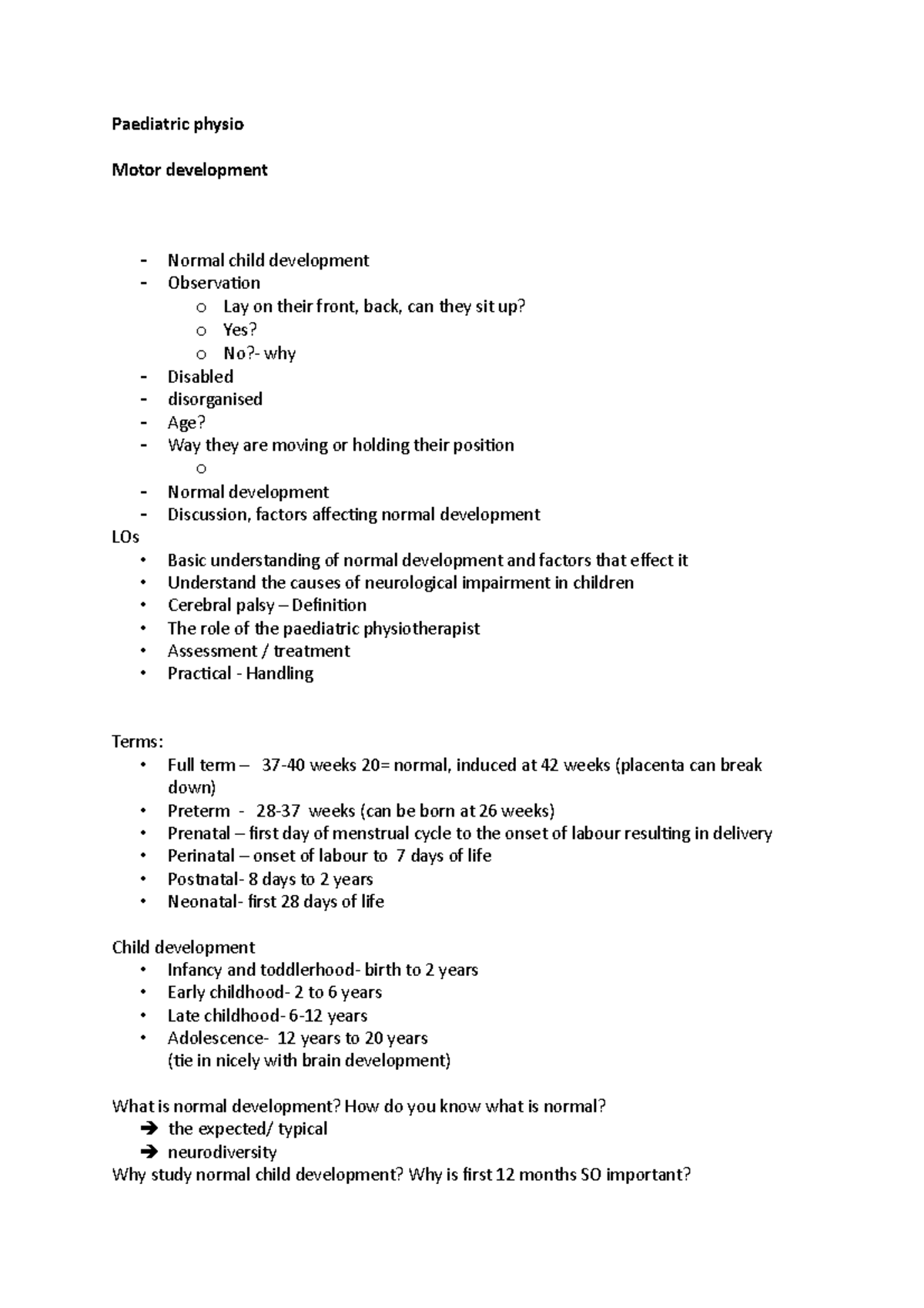 Paediatric physio Motor development - Paediatric physio Motor ...