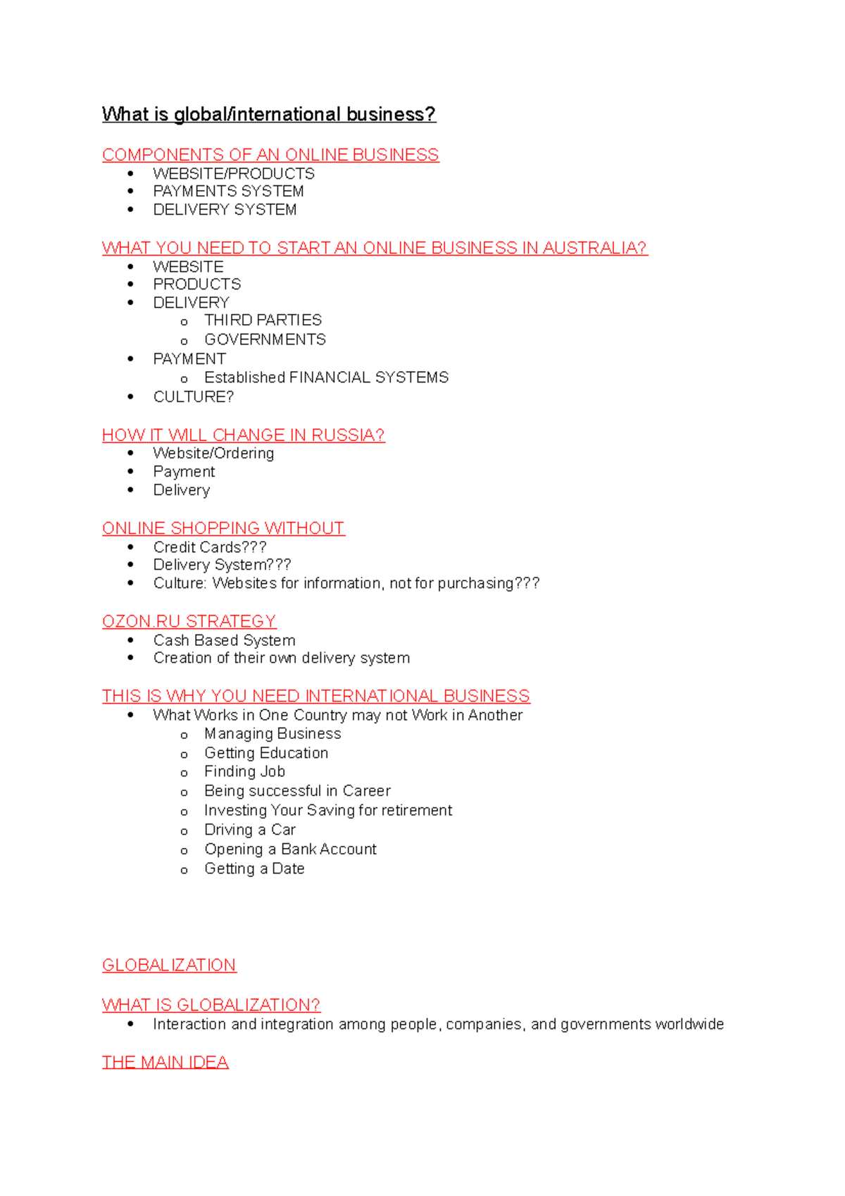 IBUS1101 Lecture 1 notes - What is global/international business ...