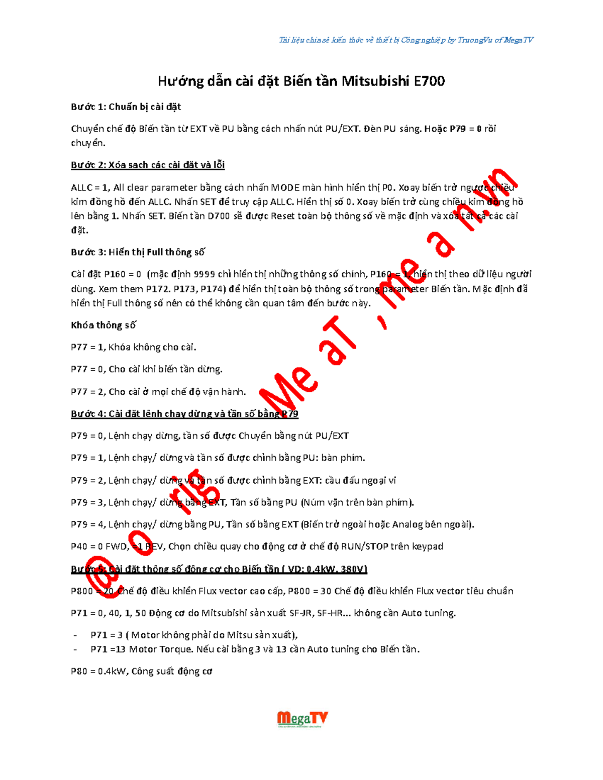 A800 Manual for Mitsubishi A800 Inverter Tài liệ u chia sẻ kiế n