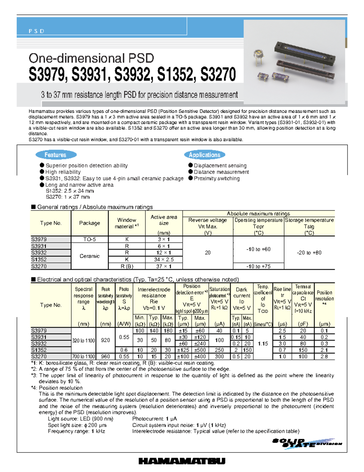 PSD s3931 - S3979, S3931, S3932, S1352, S Hamamatsu provides various ...