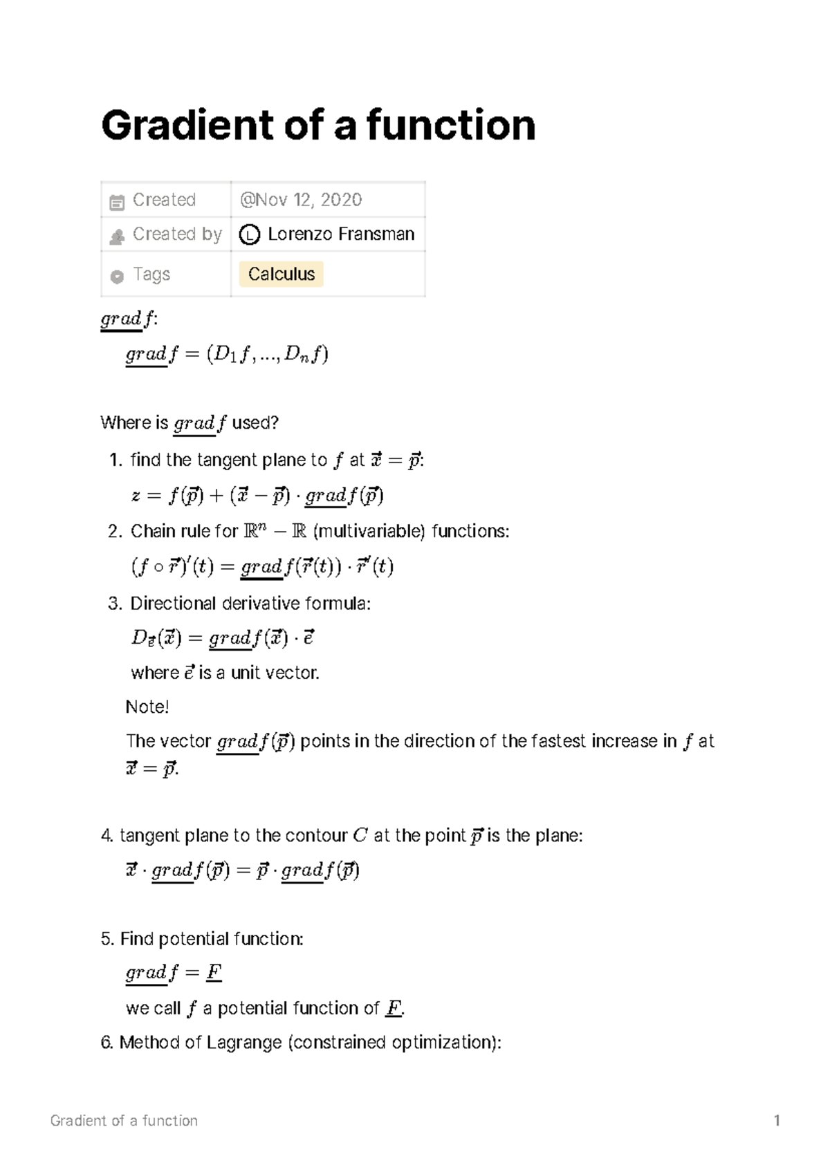 Gradient of a function - Note! The vector points in the direction of ...