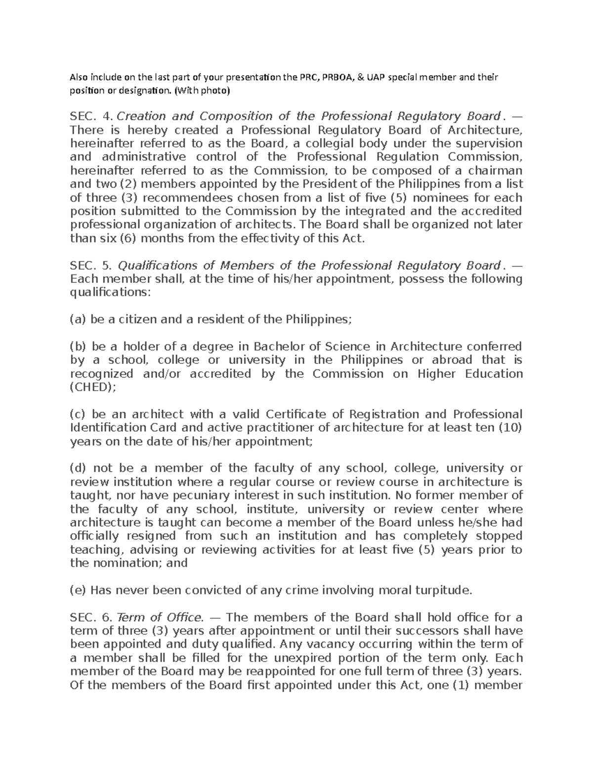 General Provisions RA 9266 - Also include on the last part of your ...