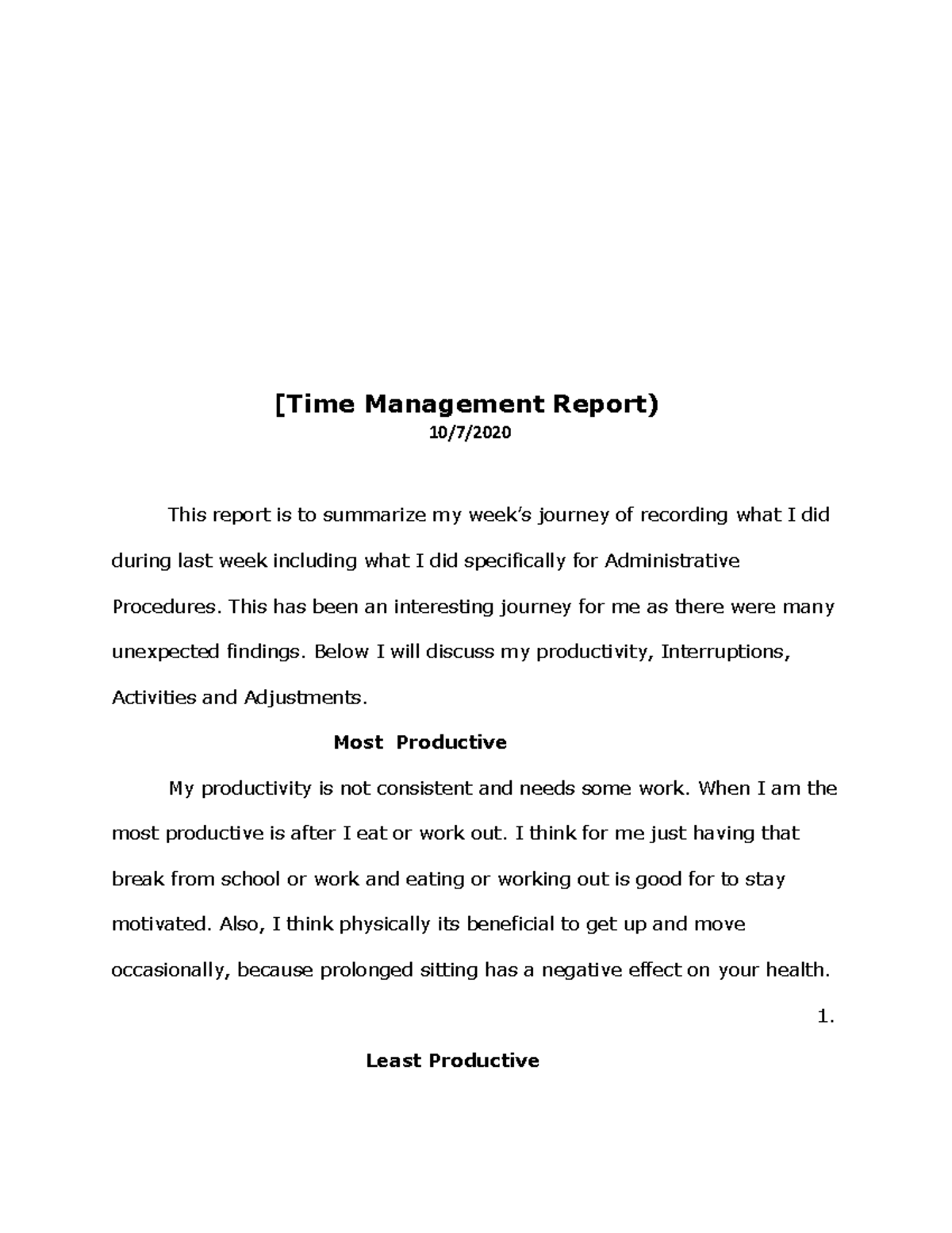 Time Management Reflective Report - [Time Management Report) 10/7/ This ...