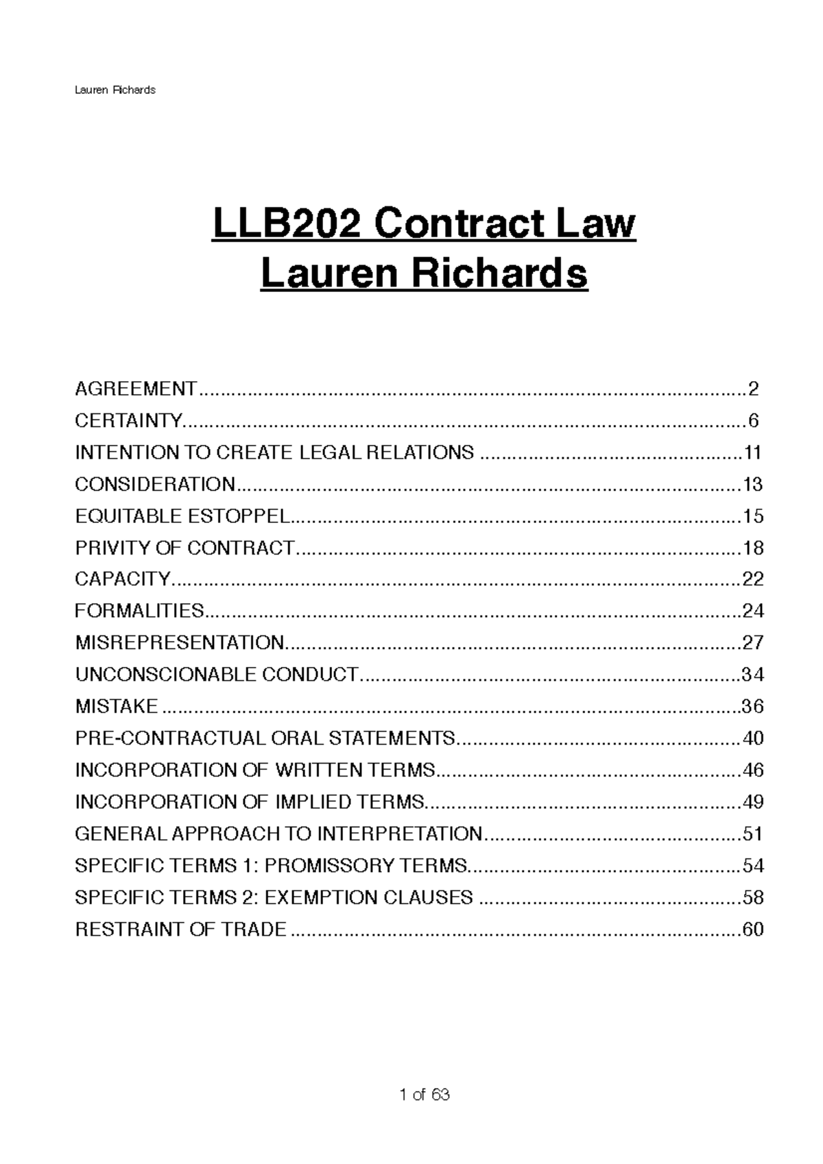 Contracts Study Notes PDF (1) - Copy - LLB202 Contract Law - Studocu