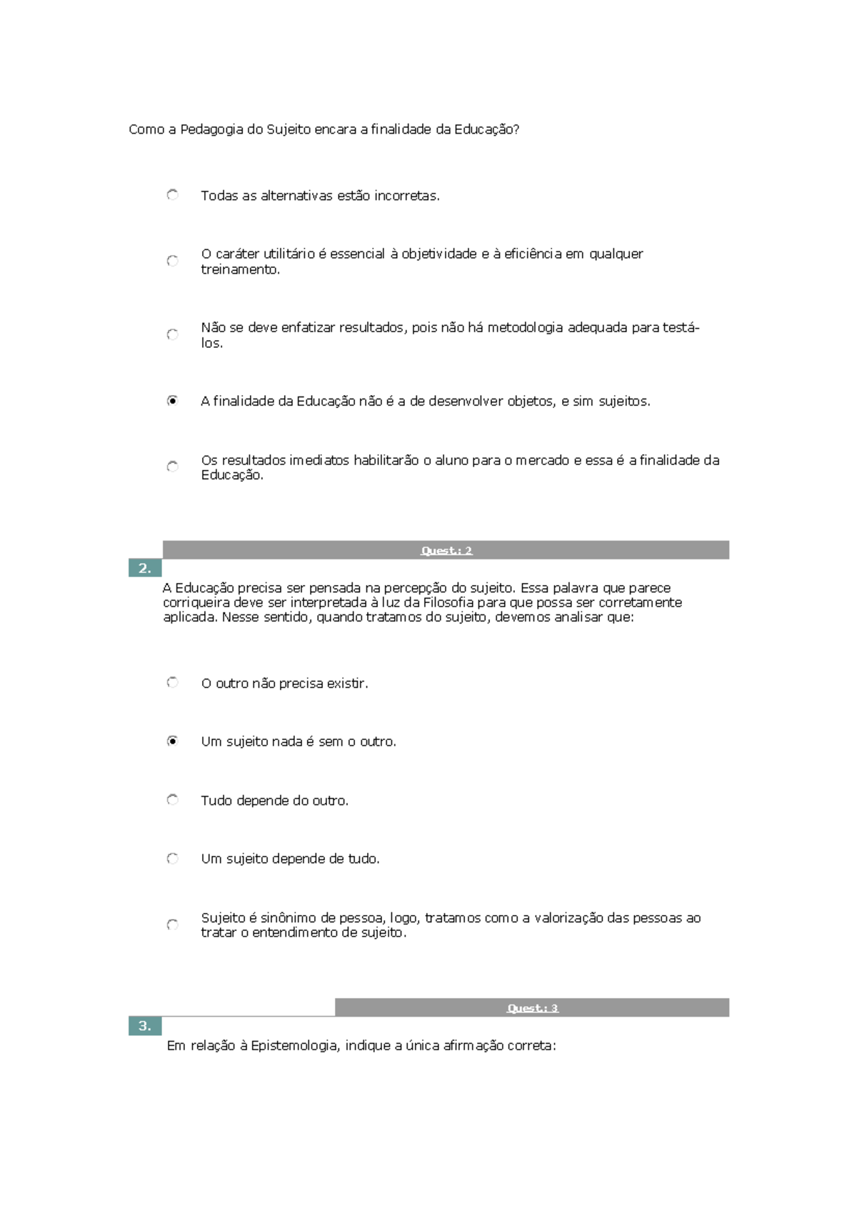 Prova didatica - Como a Pedagogia do Sujeito encara a finalidade da ...