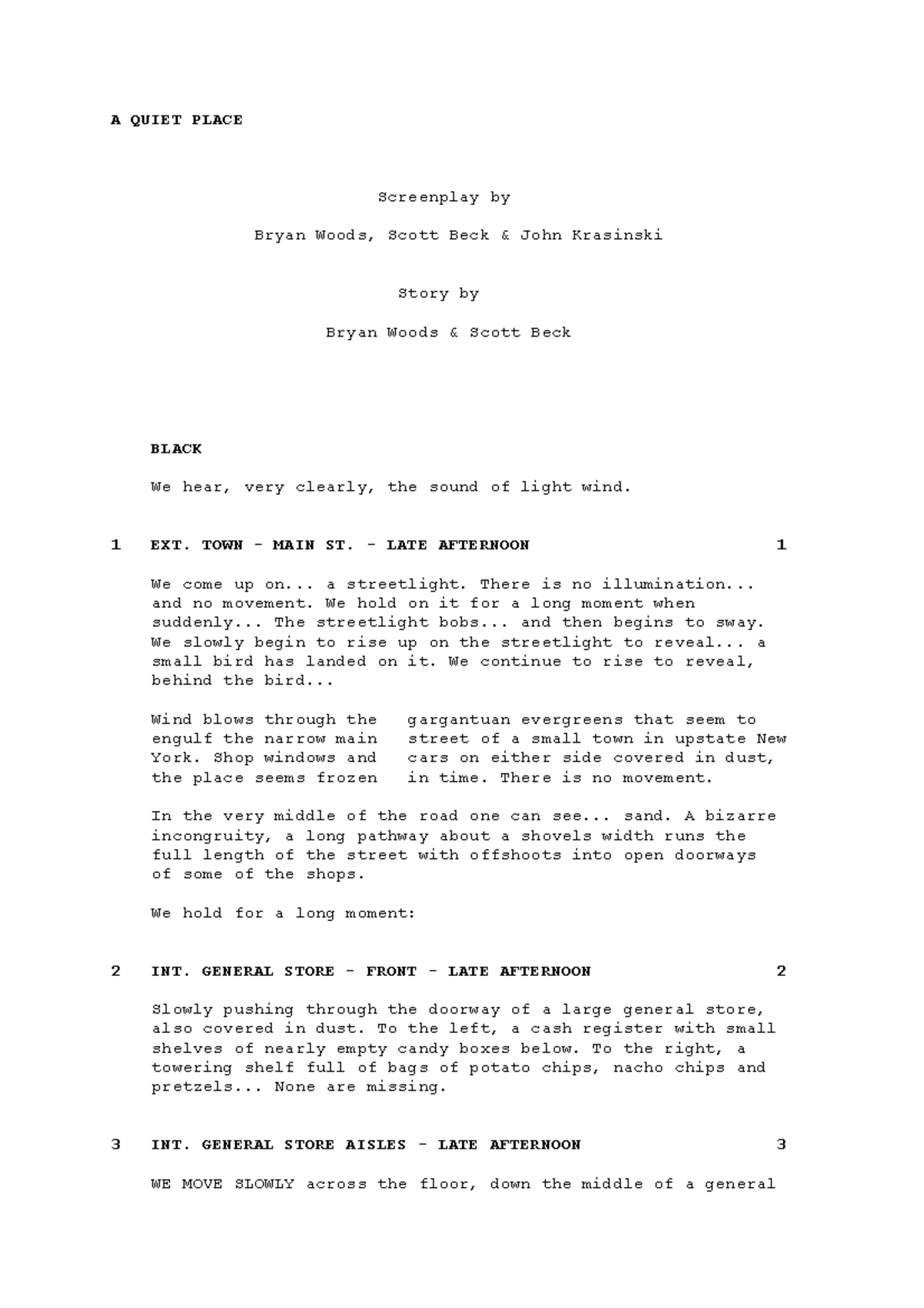 A Quiet Place Movie script A QUIET PLACE Screenplay by Bryan Woods