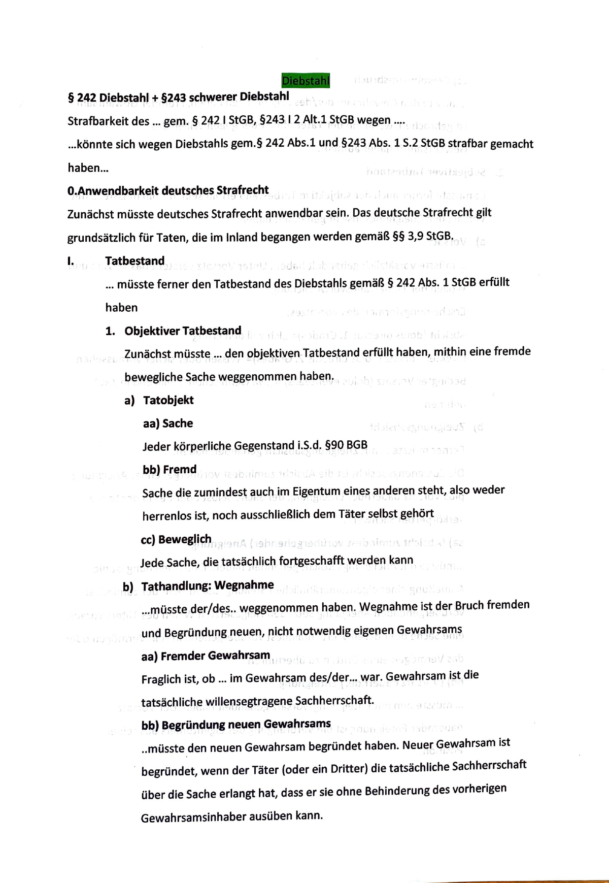 Schema Zu Dem Fall Diebstahl Und Schwerer Diebstahl - § 242 Diebstahl ...