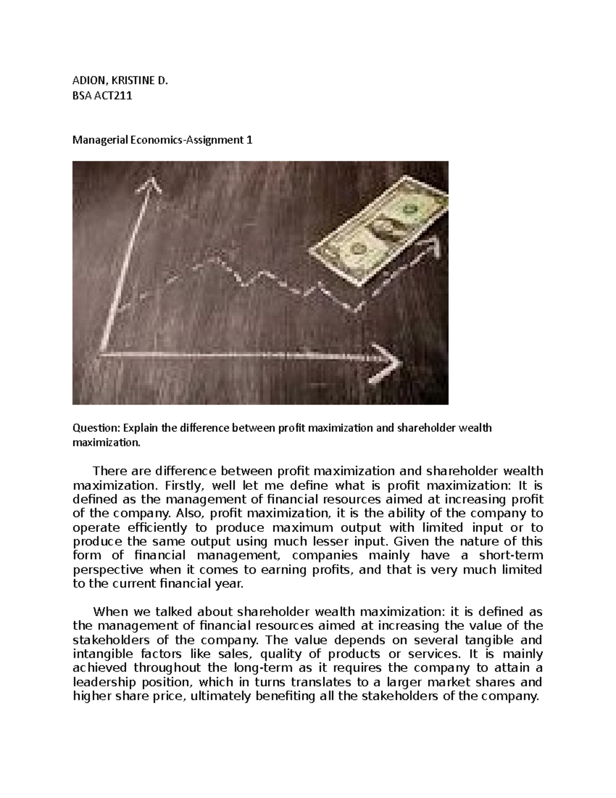 Managerial Economics-Assignment 1 ( Adion ACT211 ) - ADION, KRISTINE D ...