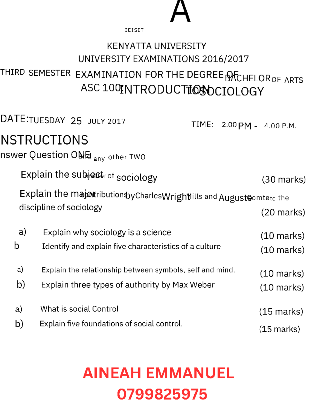 ASC 100 P.PAPer by Aineah Emmanuel 0799825975 - A IEISIT KENYATTA ...