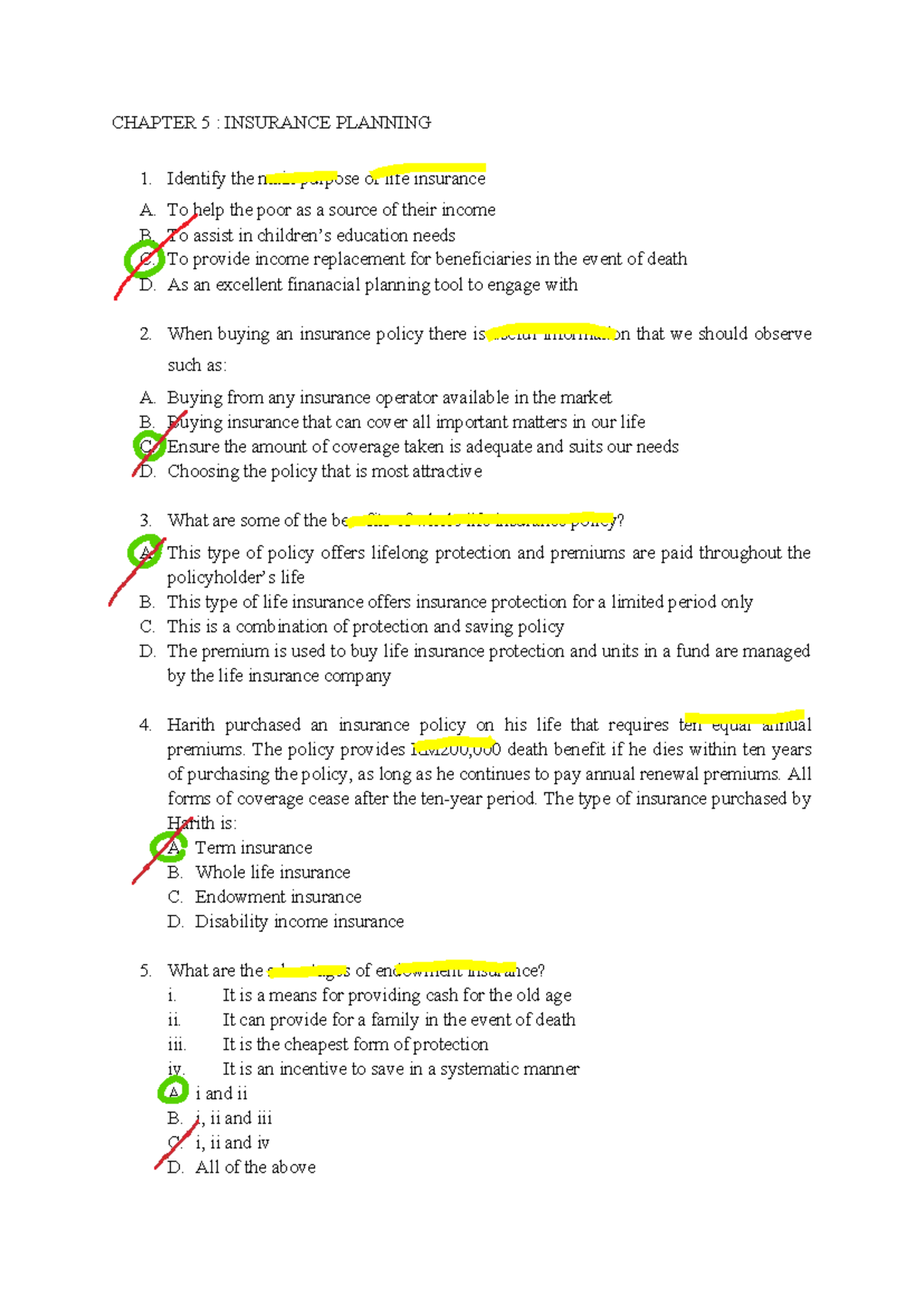 tutorial FIN533 - CHAPTER 5 : INSURANCE PLANNING Identify the main ...