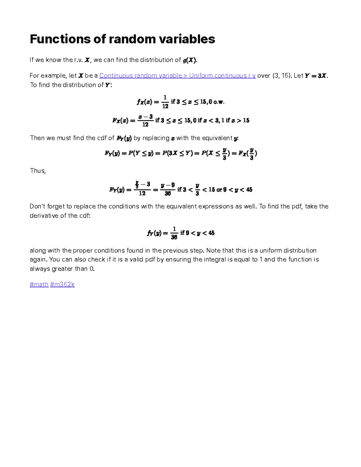 Functions of random variables - , we can find the distribution of. For ...