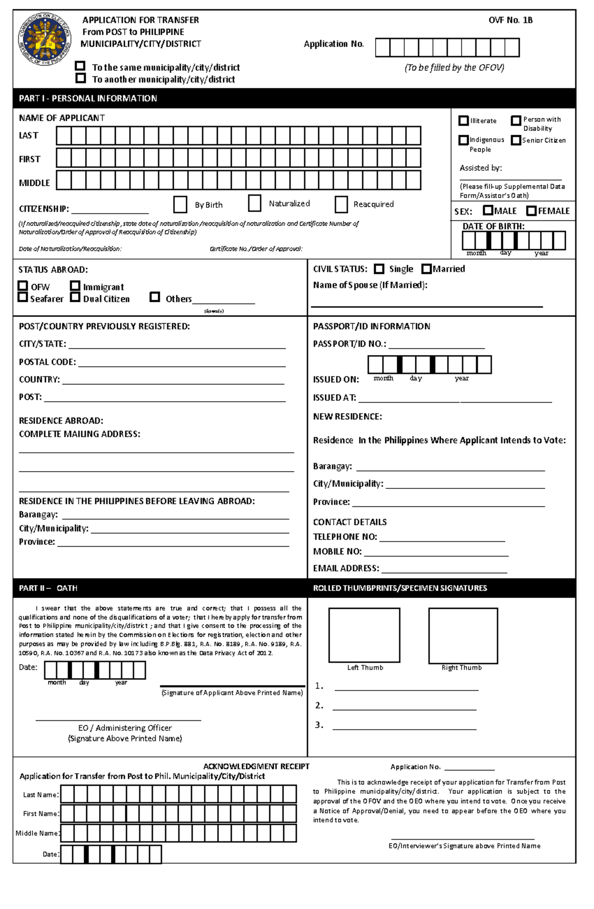 2022BSKE OVFNo 1B - Election - APPLICATION FOR TRANSFER From POST to ...