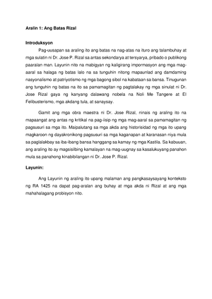 Ang Batas Rizal At RA 1425 - Ang Batas Rizal Introduksyon Pag-uusapan ...