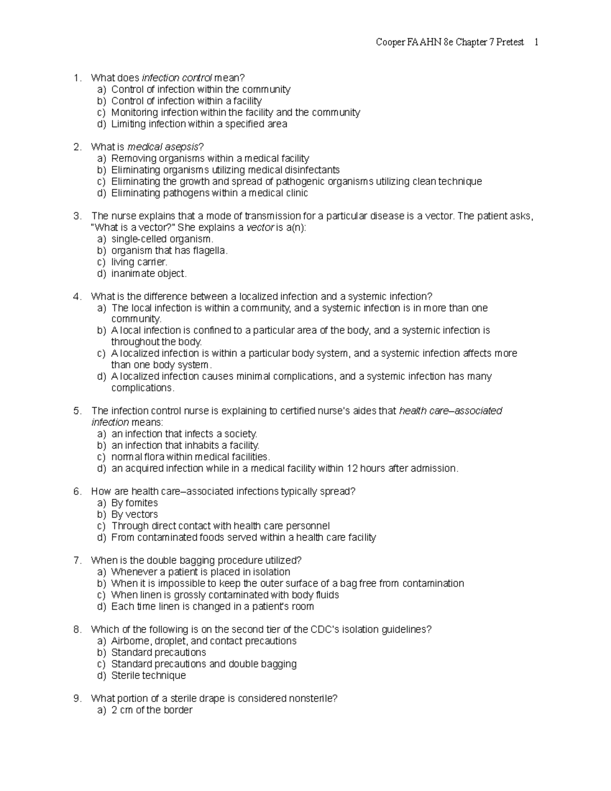 Chapter 007 - Cooper FAAHN 8e Chapter 7 Pretest 1 What Does Infection ...