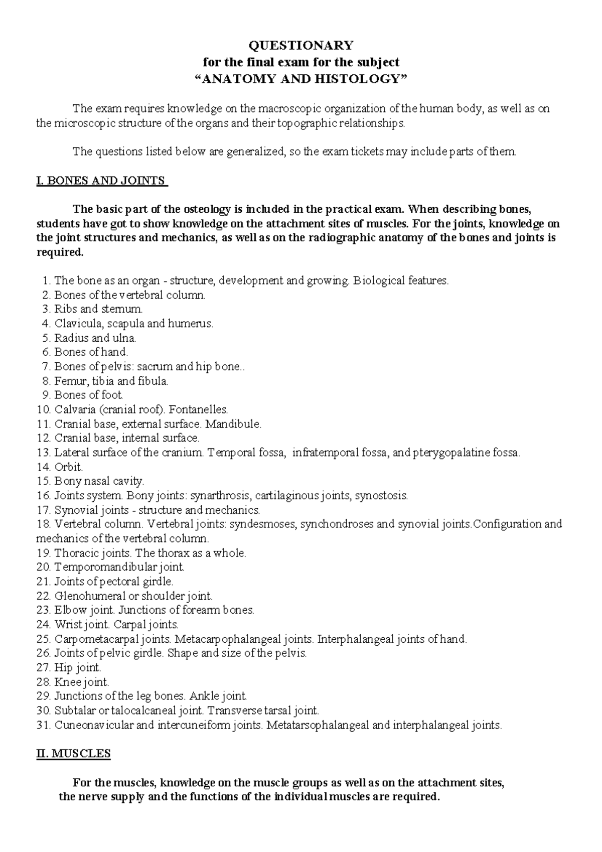 medicine medical university of sofia that QUESTIONARY for the final exam for the subject “A