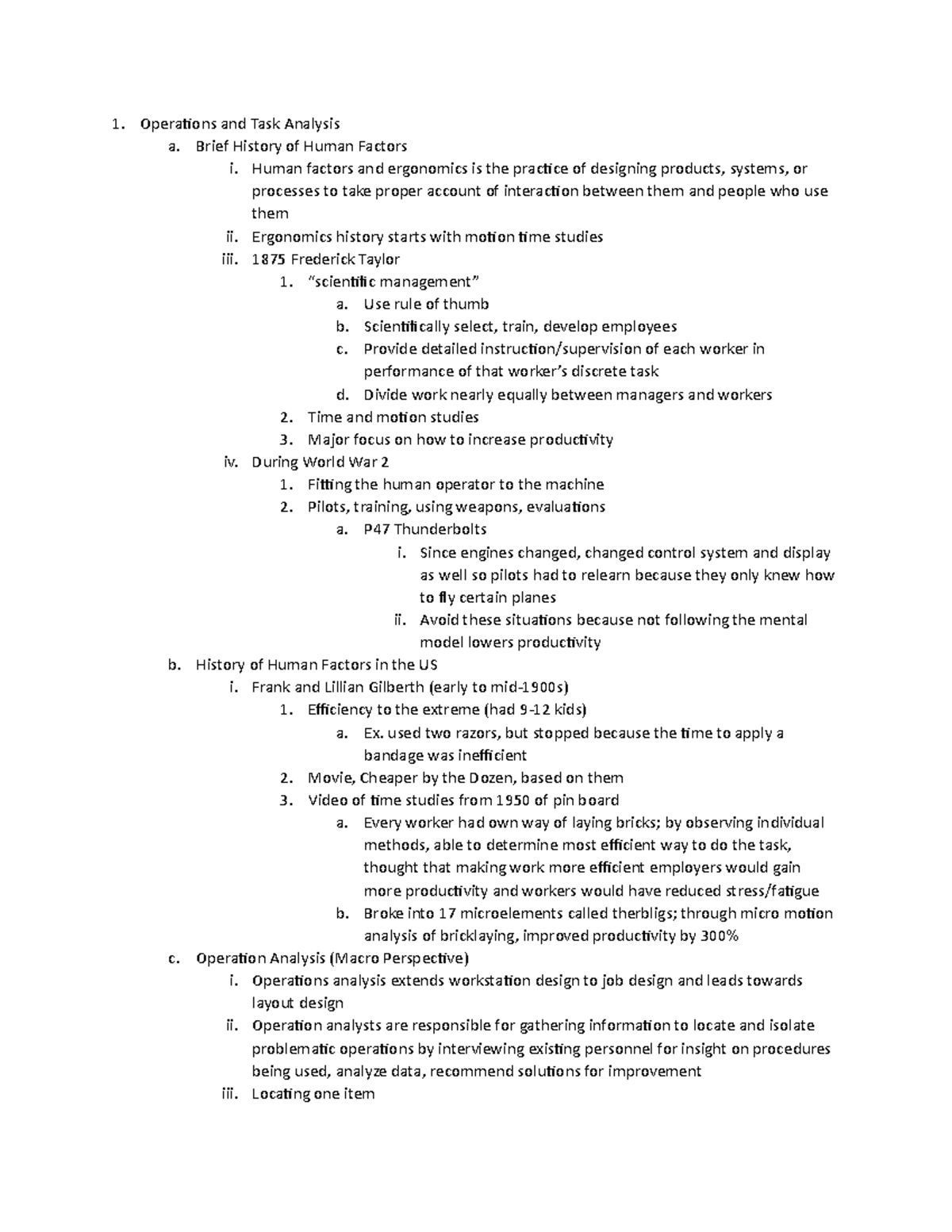 Ie 2100 final exam - Study Guide - Operations and Task Analysis a ...