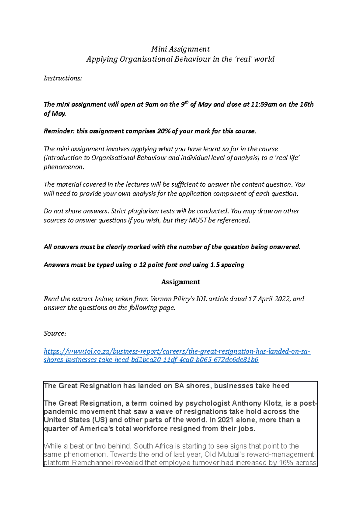 Upload 3020 mini assignment - Mini Assignment Applying Organisational ...