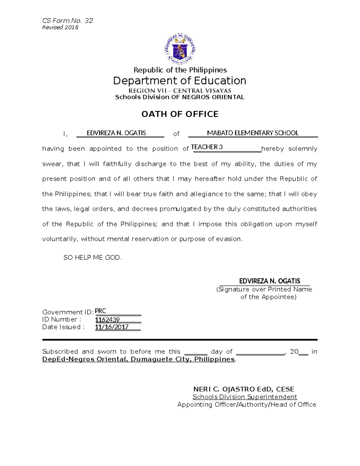 CSFormNo CS Form No. 32 Revised 2018 Republic of the Philippines