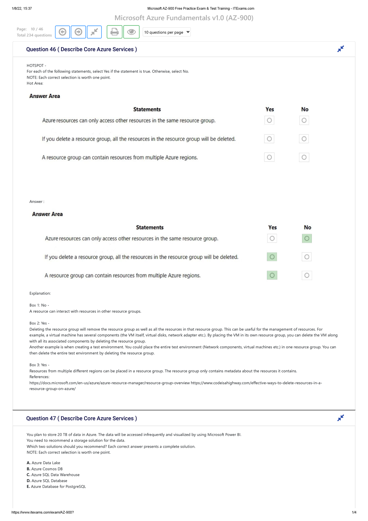 Microsoft AZ-90 - Microsoft Azure Fundamentals v1 (AZ-900) Page: 10 / ...