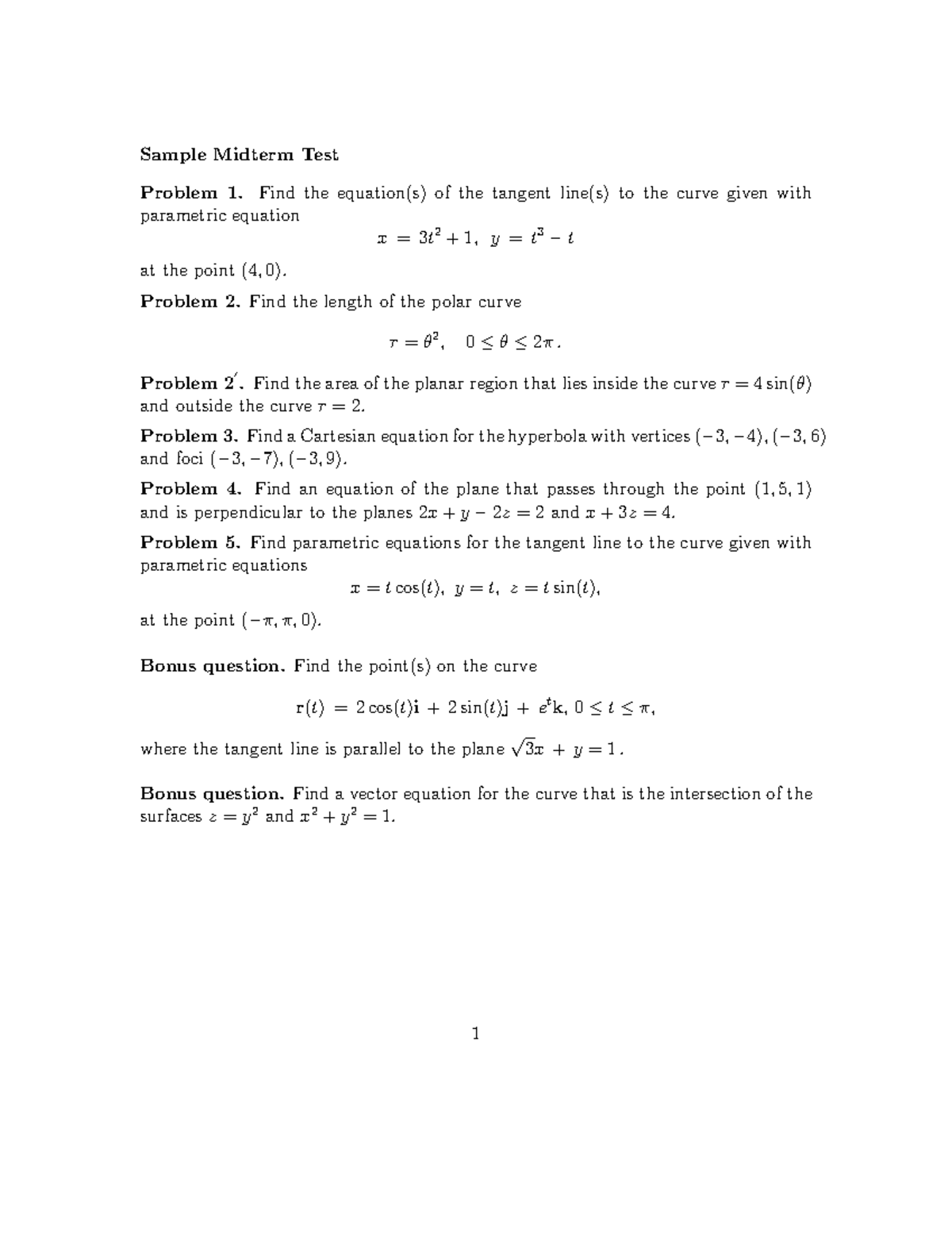 Midterm 13 October 2019, questions - Sample Midterm Test Problem 1 ...