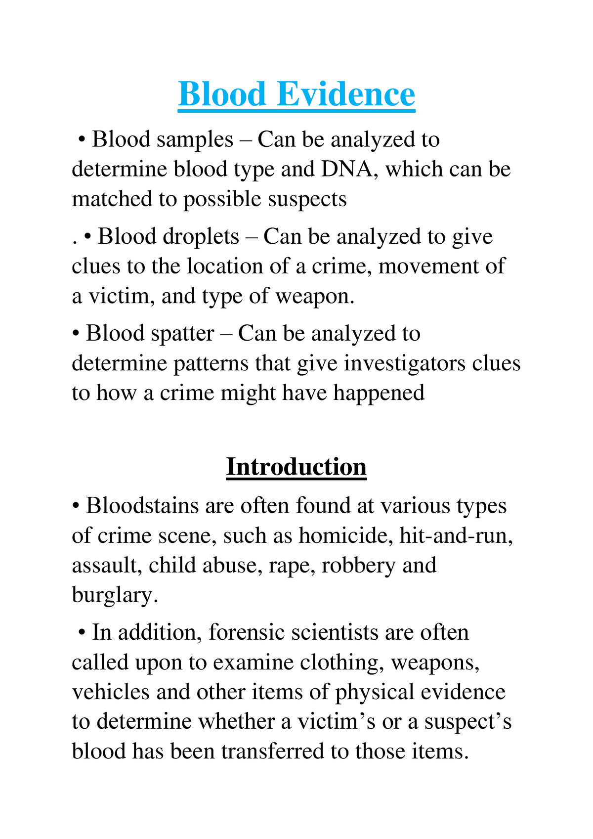 blood evidence case study