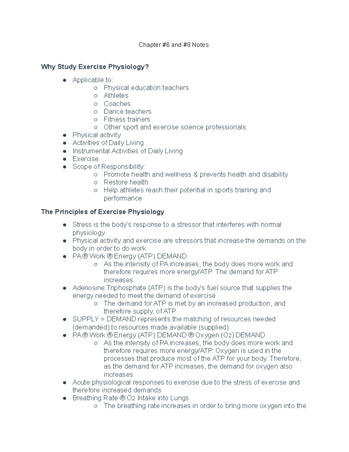 Chapter #6 and #8 Notes - Chapter #6 and #8 Notes Why Study Exercise ...