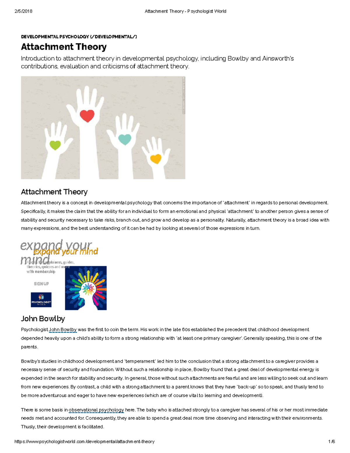 Attachment Theory Psychologist World , Psychology , StuDocu