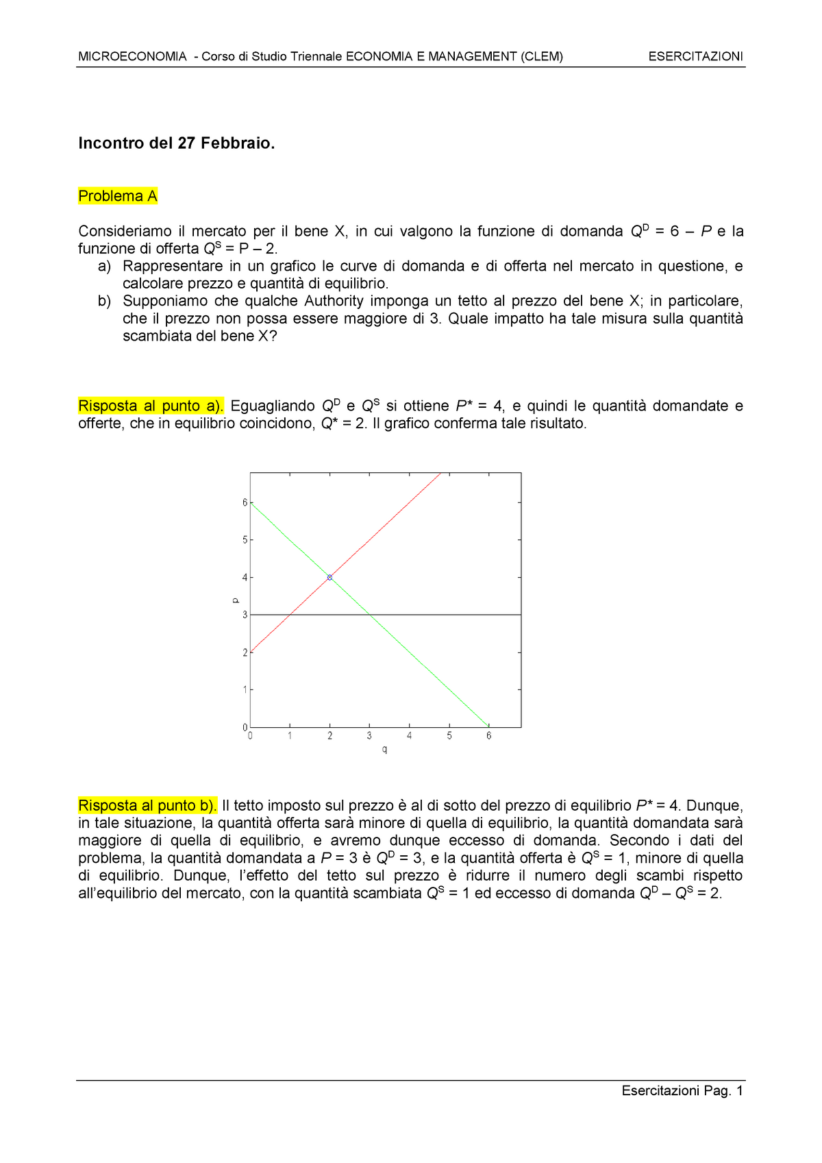 Esercitazione Microeconomia Esame - MICROECONOMIA - Corso Di Studio ...