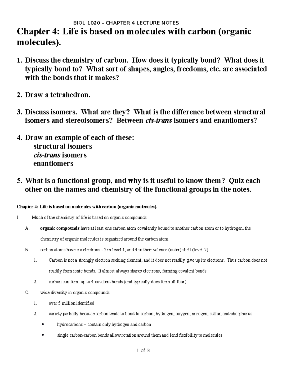 Chapter 04 - CH 4 Study Guide And Notes. - BIOL 1020 – CHAPTER 4 ...