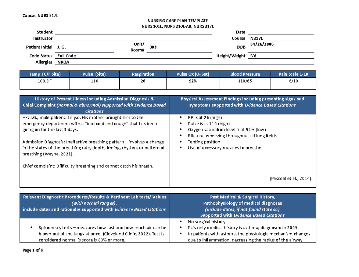 Concept map #1 - N/A - NURSING CARE PLAN TEMPLATE NURS 101L, NURS 210L ...