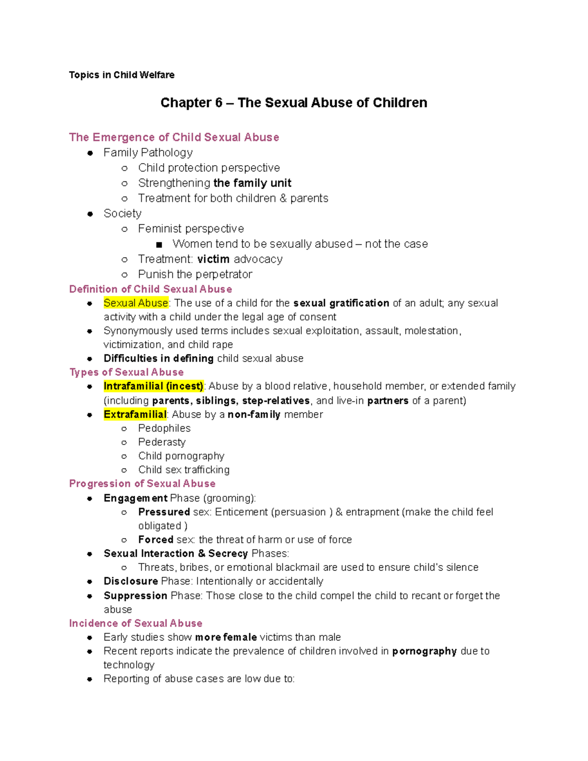 Chapter 6 Notes - Topics in Child Welfare Chapter 6 The Sexual Abuse of ...