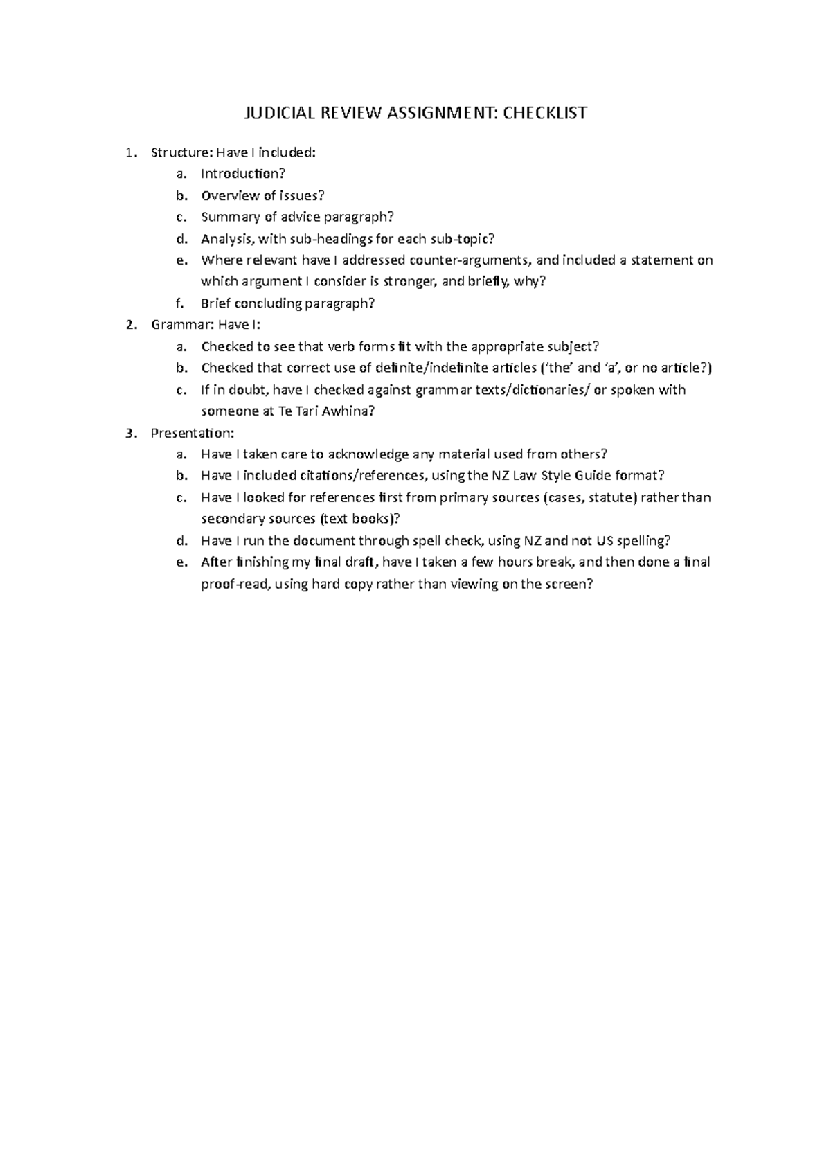 JR Assignment Checklist-1 - JUDICIAL REVIEW ASSIGNMENT: CHECKLIST ...