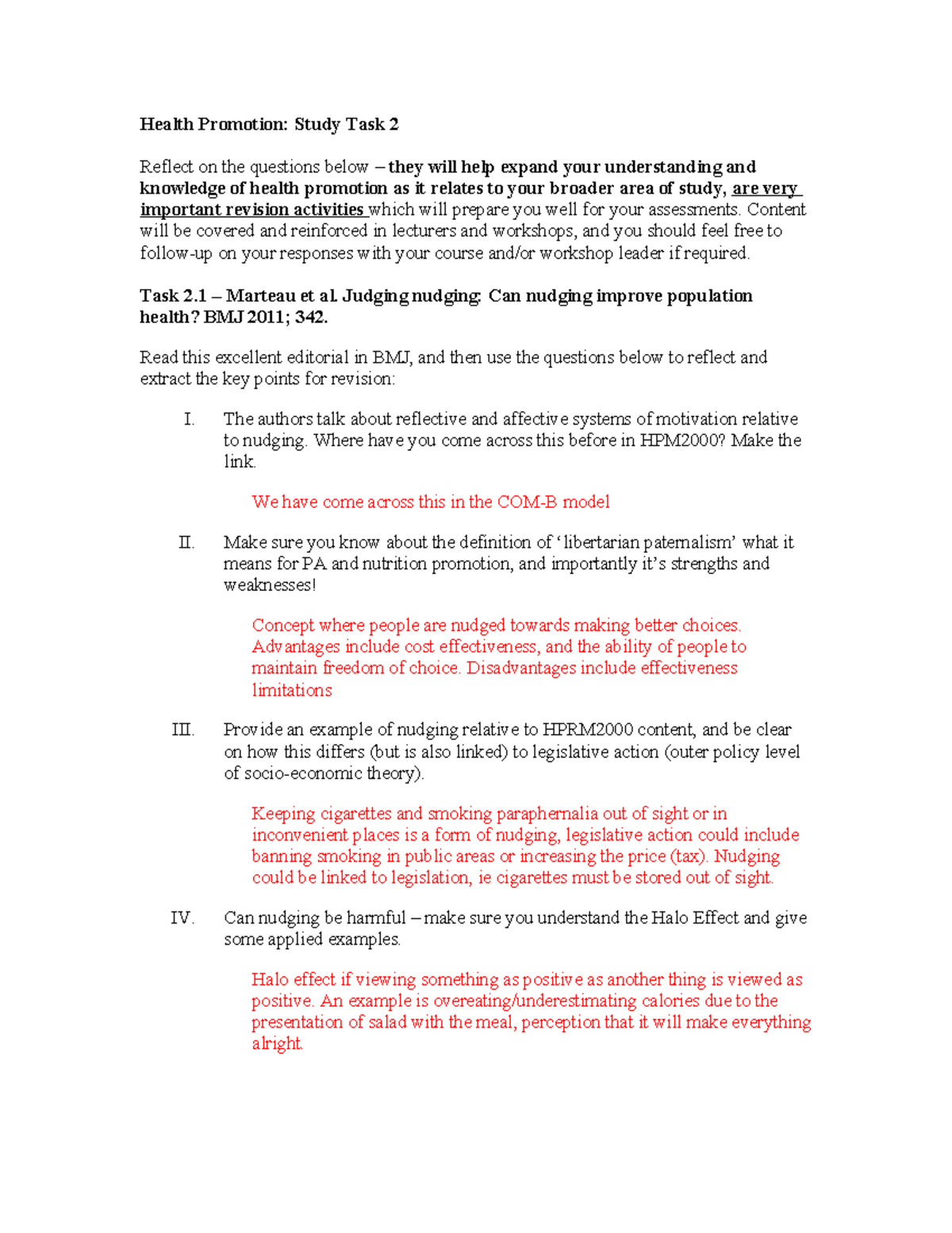 Task 2 - Portfolio task 2 - Health Promotion: Study Task 2 Reflect on ...