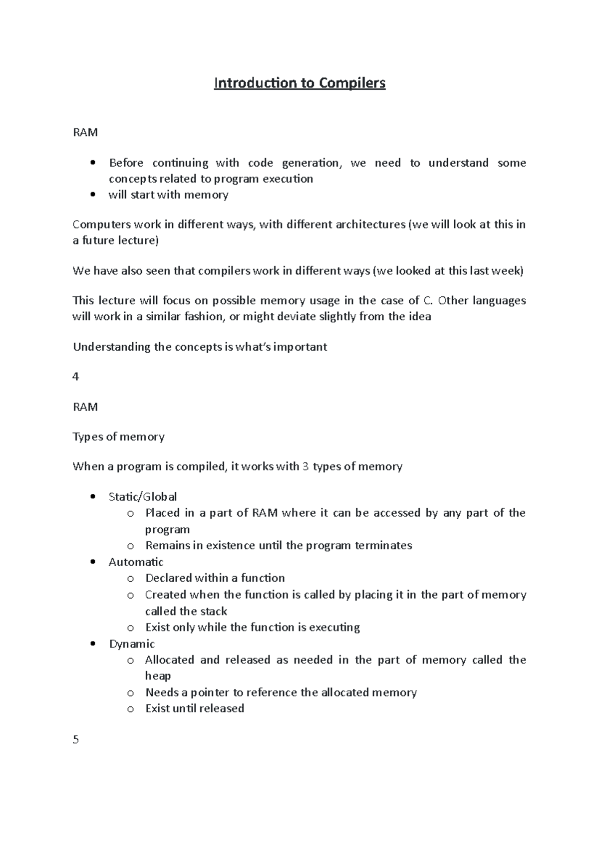 Introduction to Compilers - Introduction to Compilers RAM Before ...