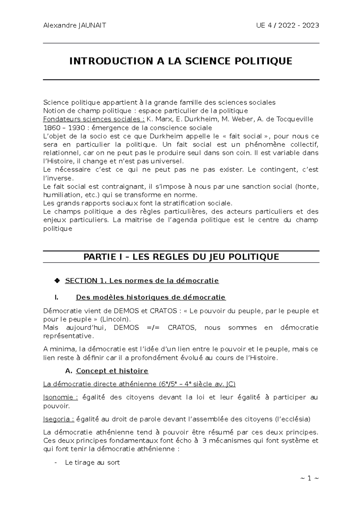 CM Sc Po - Cours magistral - INTRODUCTION A LA SCIENCE POLITIQUE ...