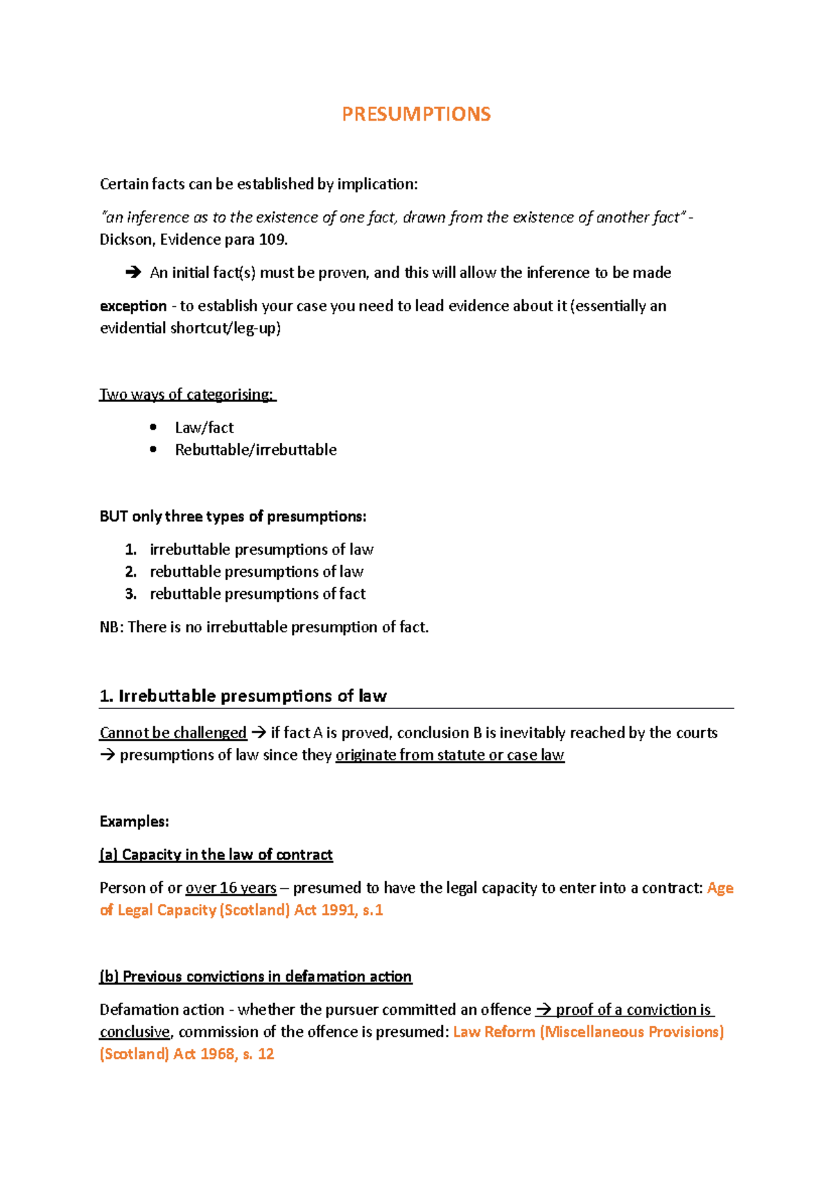 civil evidence Presumptions - PRESUMPTIONS Certain facts can be ...