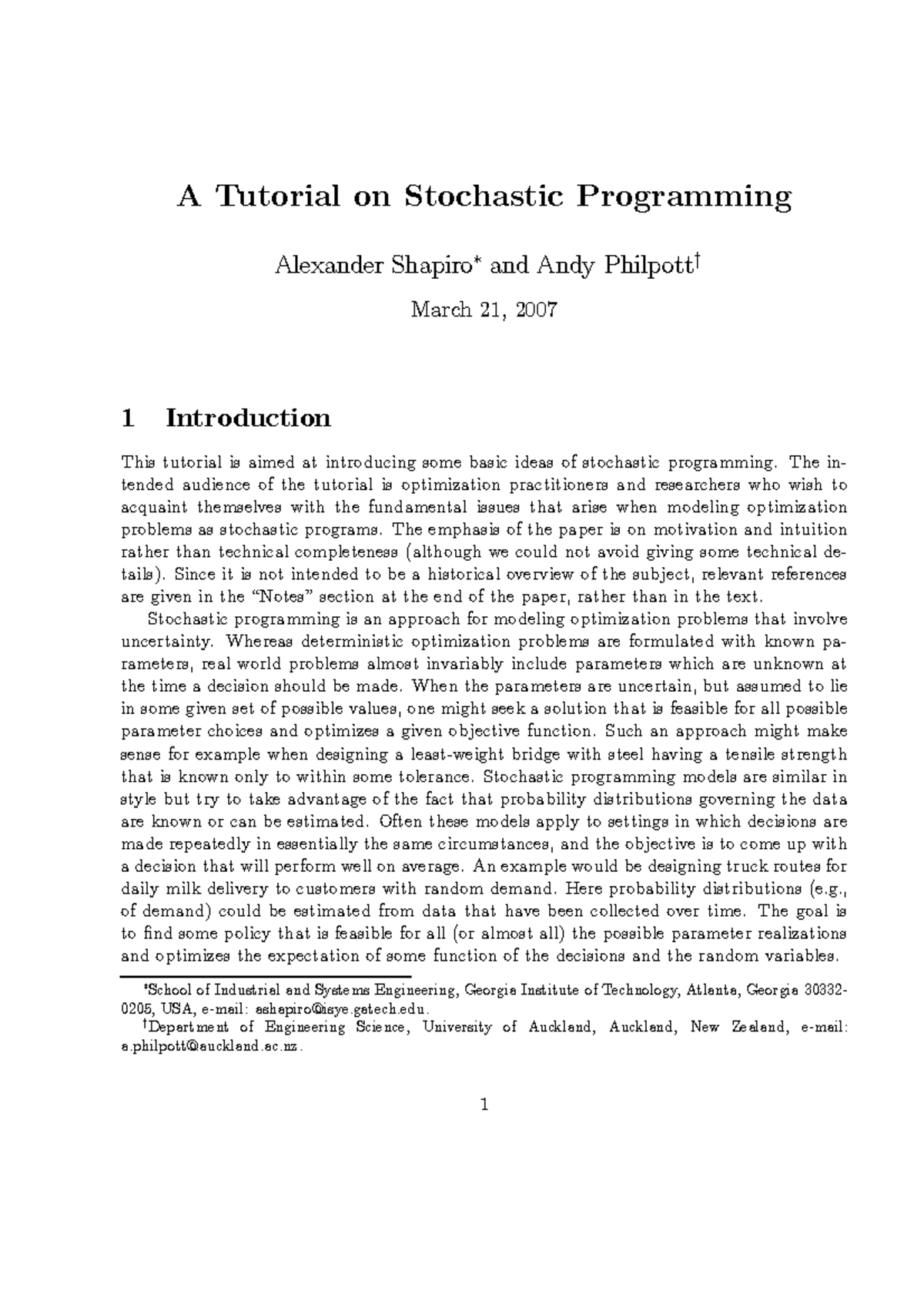 A Tutorial on Stochastic Programming - ∗ - Studocu