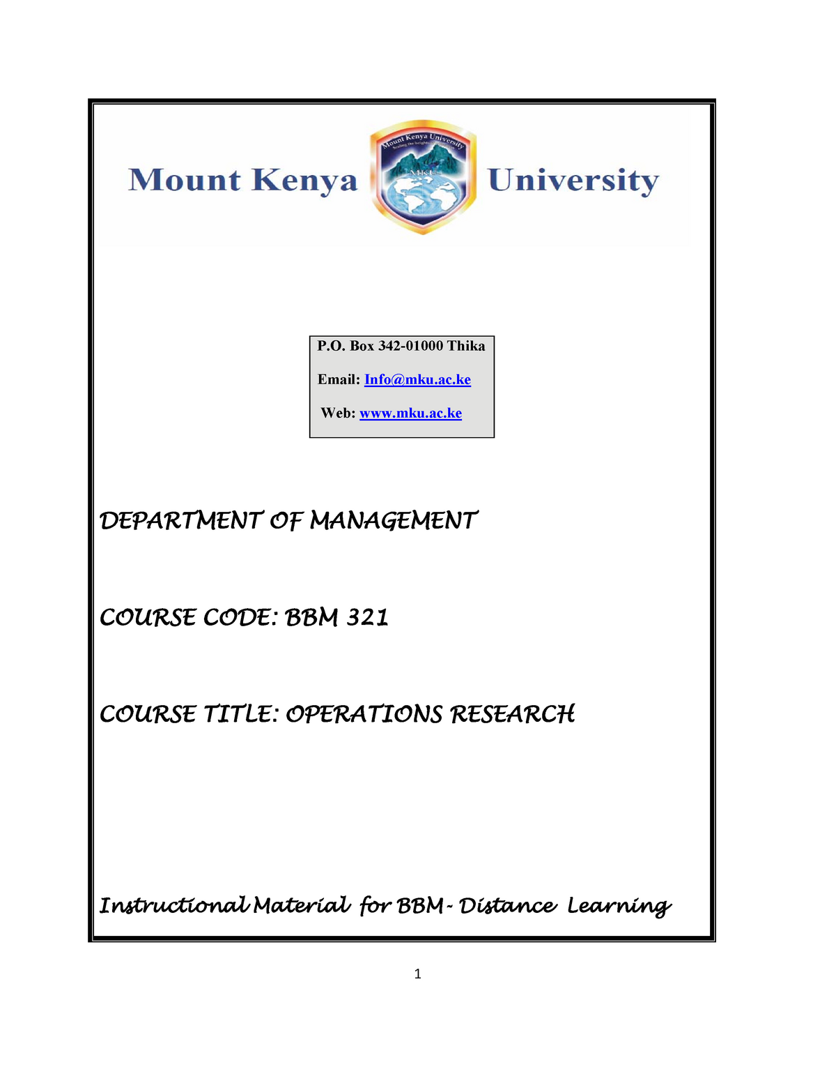 bma3201 operations research i p box 342 01000 thika email info mku ac web mku ac department of studocu