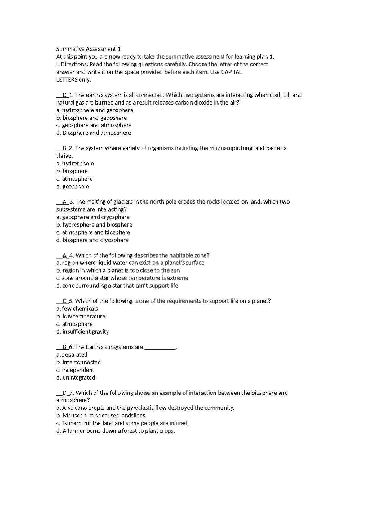 Earth Science Formative and Summative Assessments - Summative ...