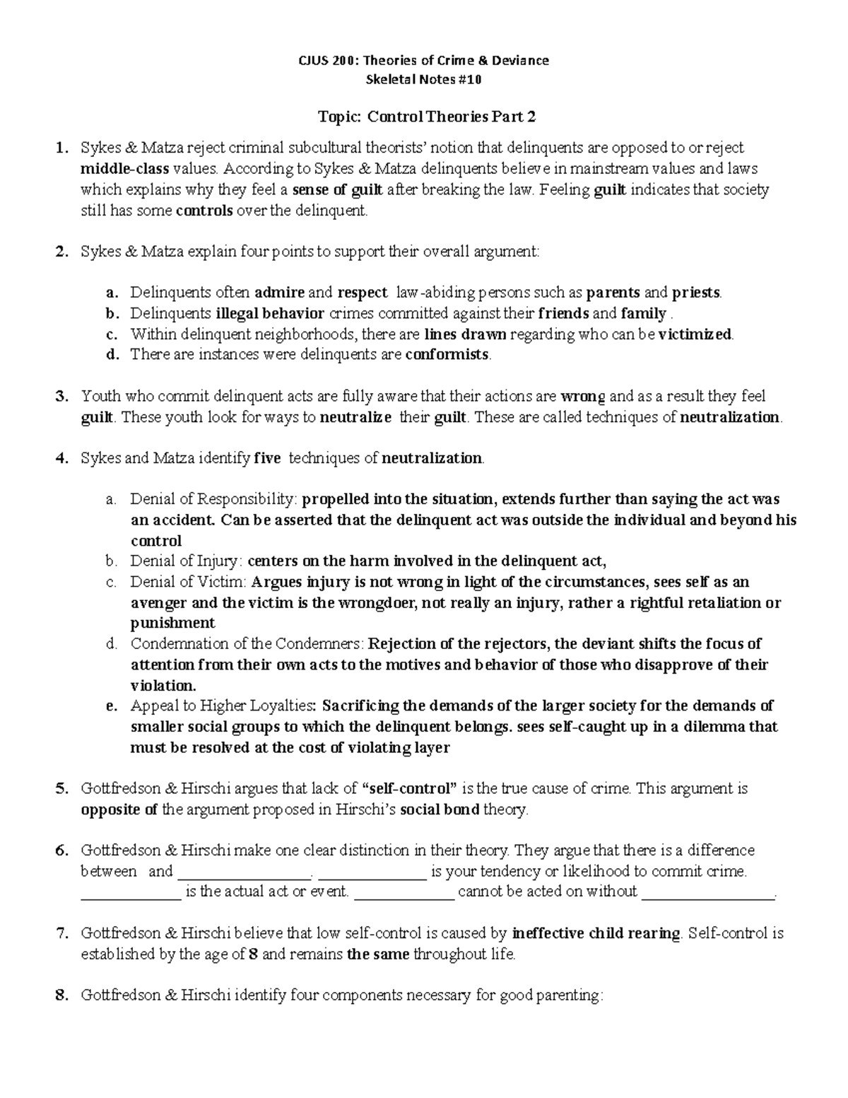 Updated Skeletal Notes #10 - CJUS 200: Theories of Crime & Deviance ...