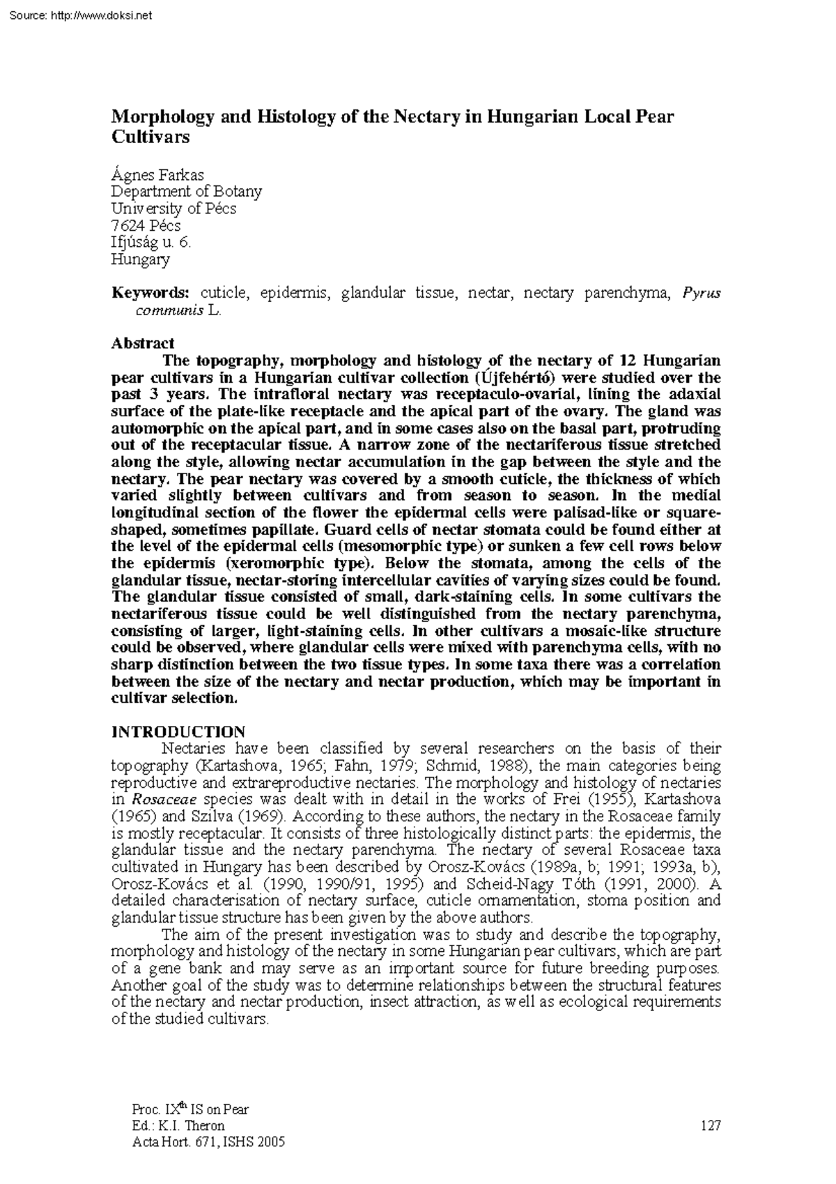 Agnes farkas morphology and histology of the nectary in hungarian local