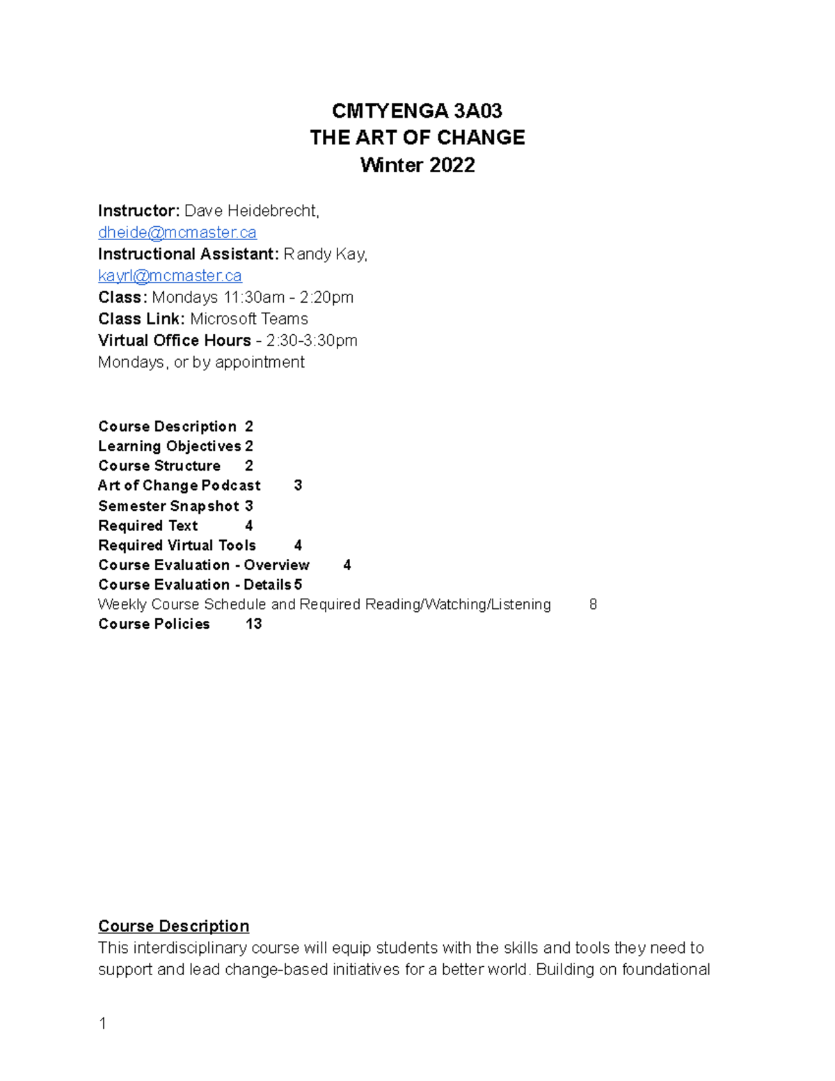 Cmtyenga-3A03-Course-Outline - CMTYENGA 3A THE ART OF CHANGE Winter ...