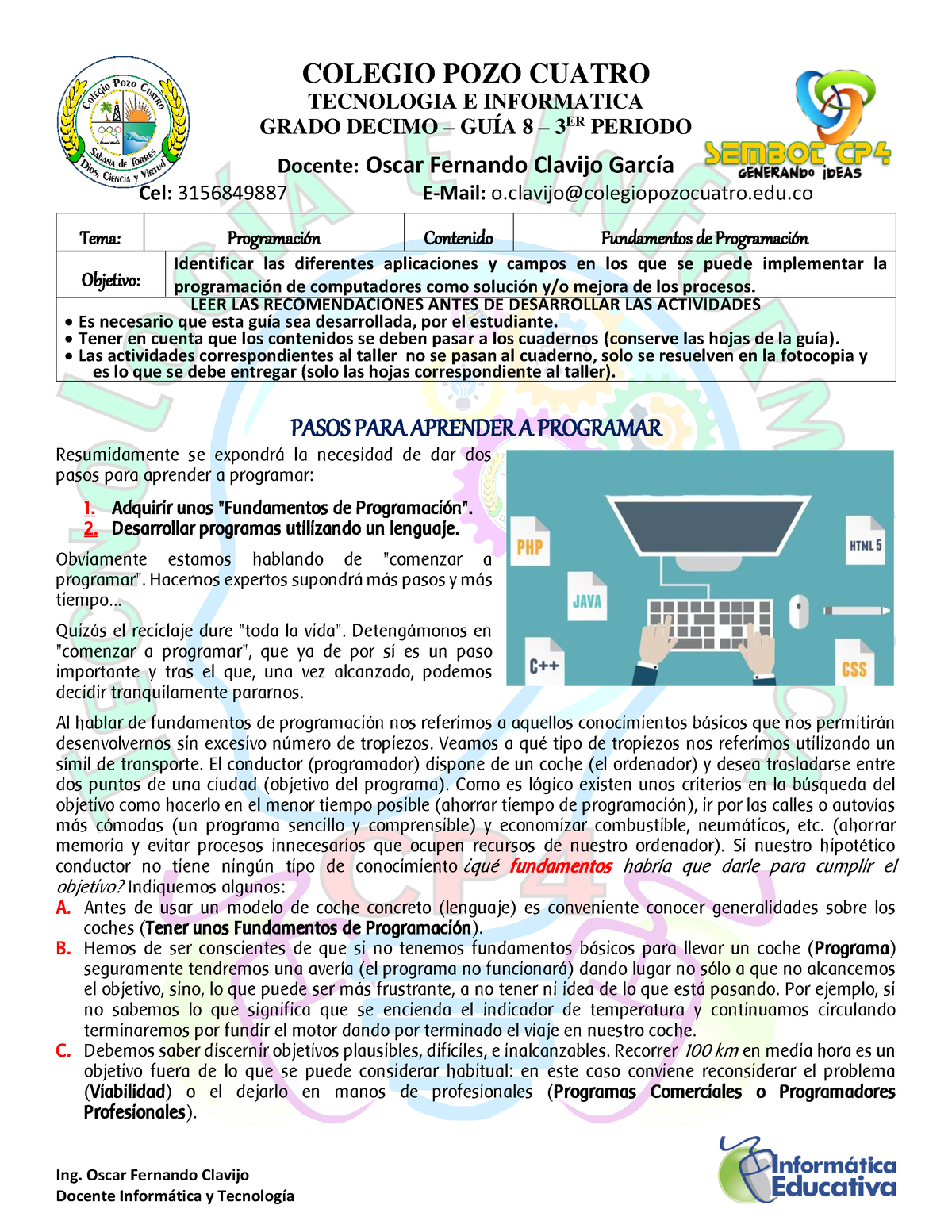 Guia 8 Infor Y Tec Grado Decimo 3er Periodo Ing Oscar Fernando Clavijo Colegio Pozo 2119