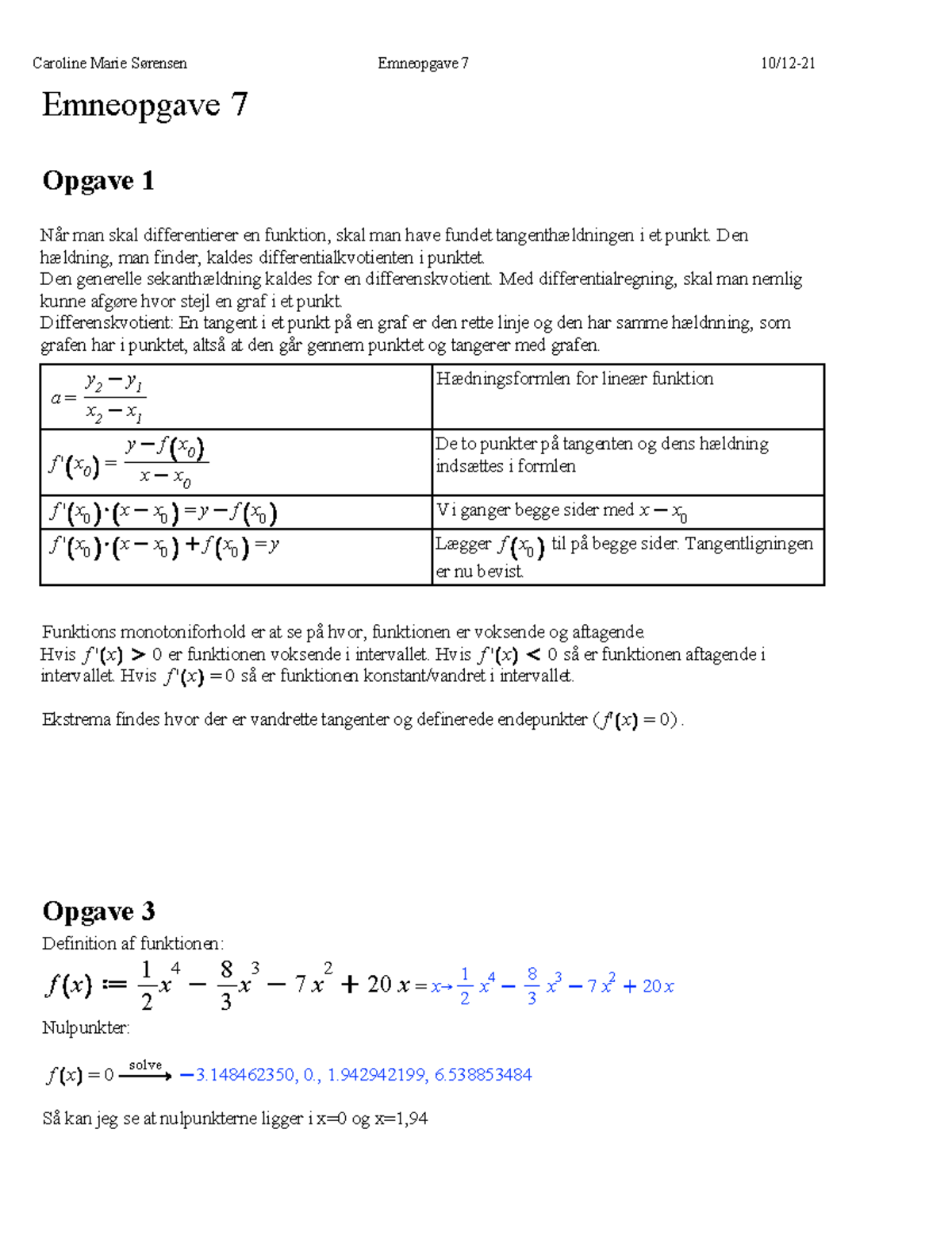 Emneopgave 7 PDF - Matematik B - Caroline Marie Sørensen Emneopgave 7 ...