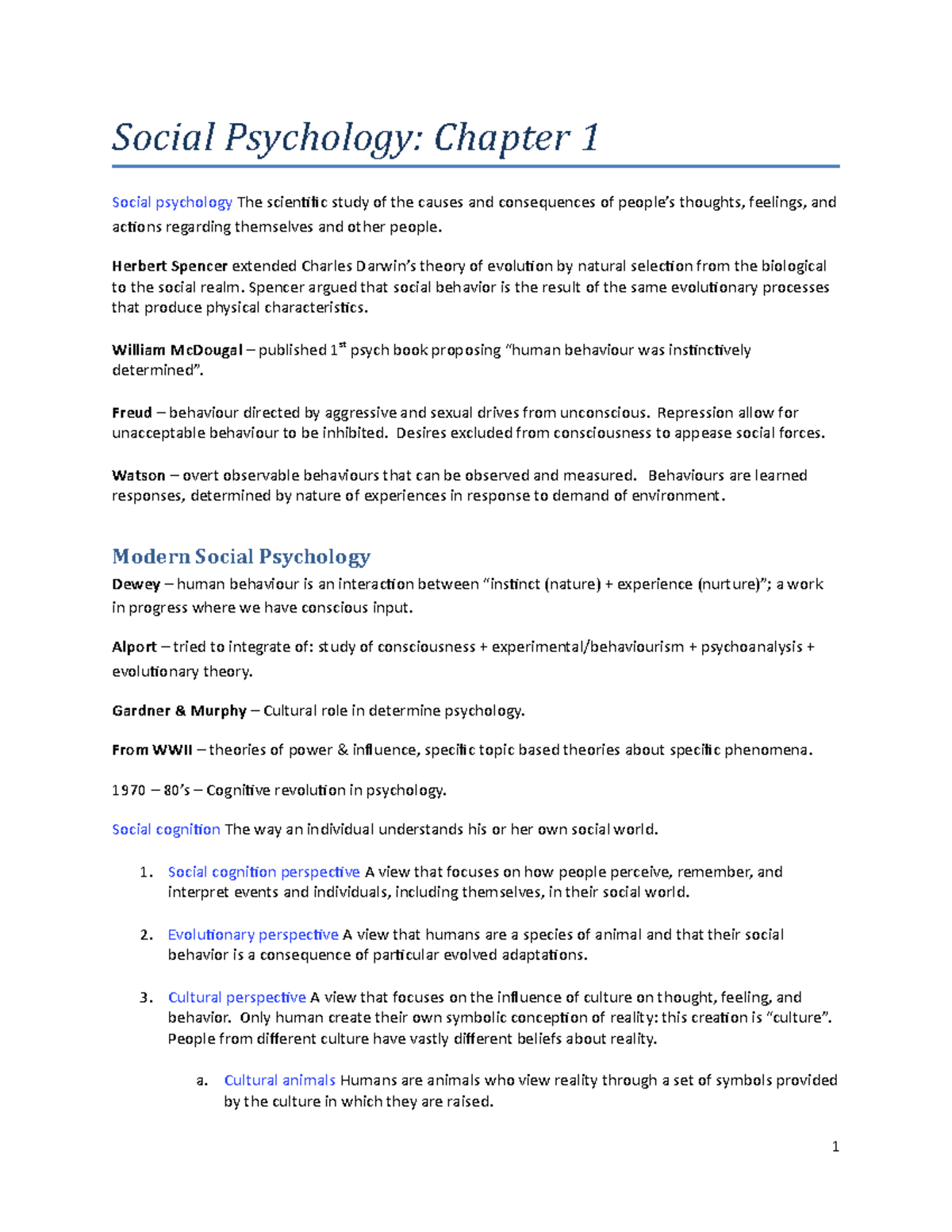 Social Psychology - chapter 1 notes - Social Psychology: Chapter 1 ...