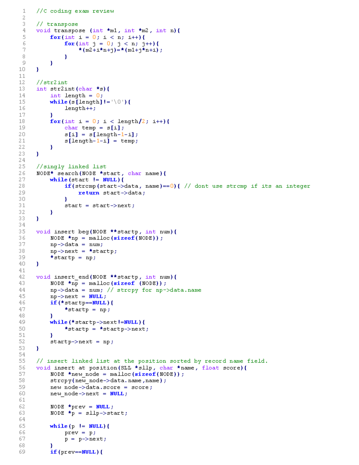 Test - Final Exam Practice - 1 //C coding exam review 2 3 // transpose ...