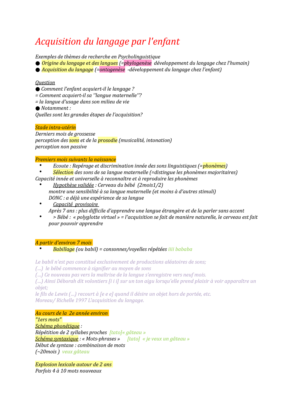 Acquisition du langage par l enfant Acquisition du langage par l